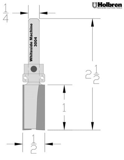 Whiteside 3004 Template Pattern Router Bit 1/2" Cutting Diameter 1" Cut Length 1/4" Shank 2 Flute