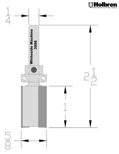 Whiteside 3008 Template Pattern Router Bit 5/8" Cutting Diameter 1" Cut Length 1/4" Shank 2 Flute