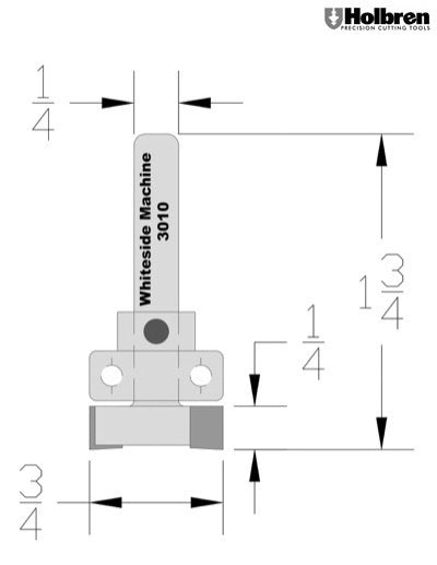 Whiteside 3010 Template Pattern Router Bit 3/4" Cutting Diameter 1/4" Cut Length 1/4" Shank 2 Flute