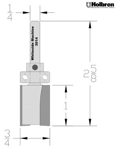 Whiteside 3014 Template Pattern Router Bit 3/4" Cutting Diameter 1" Cut Length 1/4" Shank 2 Flute