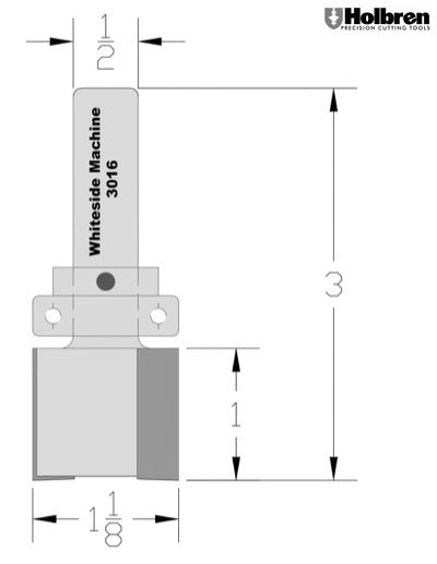 Whiteside 3016 Template Pattern Router Bit 1-1/8" Cutting Diameter 1" Cut Length 1/2" Shank 2 Flute