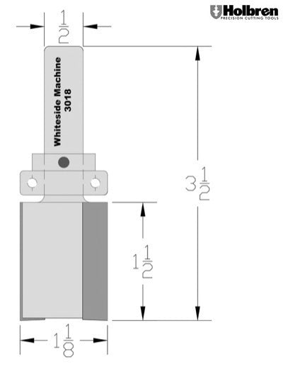 Whiteside 3018 Template Pattern Router Bit 1-1/8" Cutting Diameter 1-1/2" Cut Length 1/2" Shank 2 Flute