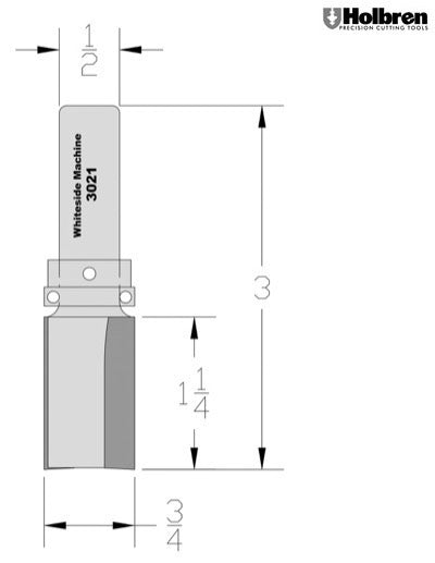 Whiteside 3021 Template Pattern Router Bit 3/4" Cutting Diameter 1-1/4" Cut Length 1/2" Shank 2 Flute