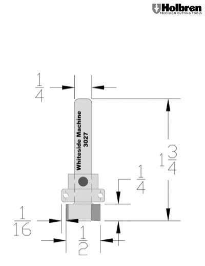 Whiteside 3027 Template Pattern Router Bit w/Oversize Bearing 1/2" Cutting Diameter 1/4" Cut Length 1/4" Shank 2 Flute