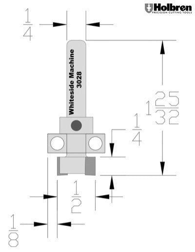 Whiteside 3028 Template Pattern Router Bit w/Oversize Bearing 1/2" Cutting Diameter 1/4" Cut Length 1/4" Shank 2 Flute