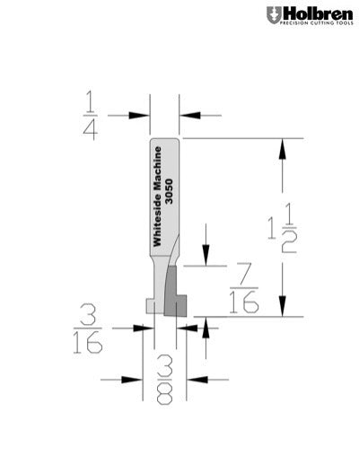 Whiteside 3050 Keyhole Router Bit 3/8" Large Diameter 7/16" Cut Length 1/4" Shank 1 Flute