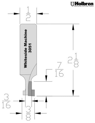 Whiteside 3051 Keyhole Router Bit 3/8" Large Diameter 7/16" Cut Length 1/2" Shank 1 Flute