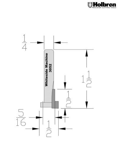 Whiteside 3052 Keyhole Router Bit 1/2" Large Diameter 7/16" Cut Length 1/4" Shank 1 Flute