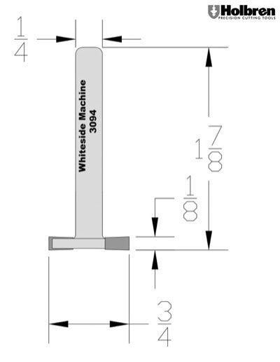 Whiteside 3094 Undercut Router Bit 3/4" Large Diameter 1/4" Cutting Diameter 1/4" Shank 2 Flute