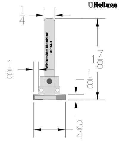 Whiteside 3094B Undercut Router Bit 3/4" Large Diameter 1/8" Cut Length 1/4" Shank 2 Flute