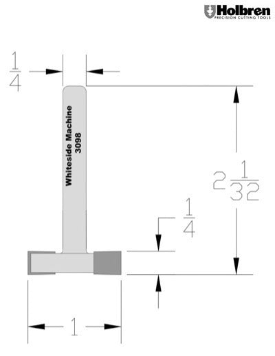 Whiteside 3098 Undercut Router Bit 1" Large Diameter 1/4" Cut Length 1/4" Shank 2 Flute