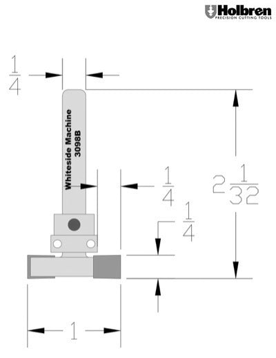 Whiteside 3098B Slot & Undercut Router Bit 1"Large Diameter 1/4" Cut Length 1/4" Shank 2 Flute