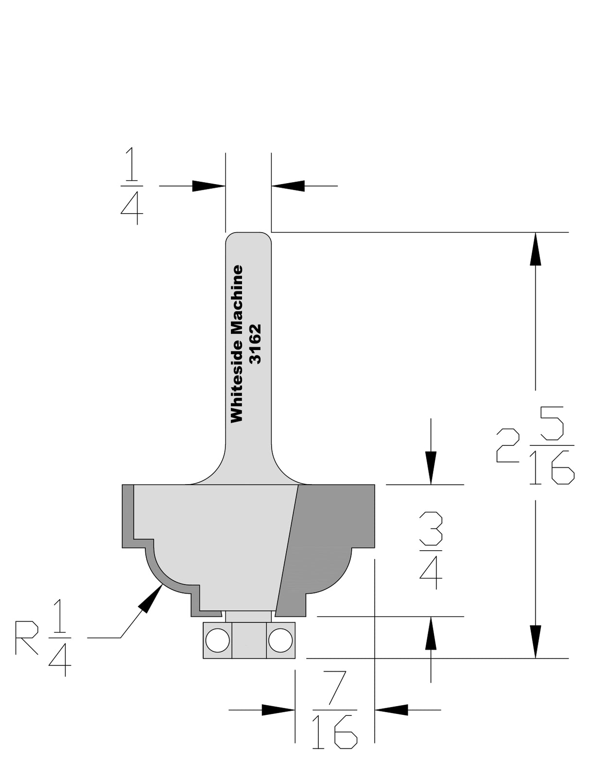 Whiteside 3162 Classical Cove Router Bit 1/4" Radius 1-3/8" Large Diameter 3/4" Cut Length 1/4" Shank 2 Flute