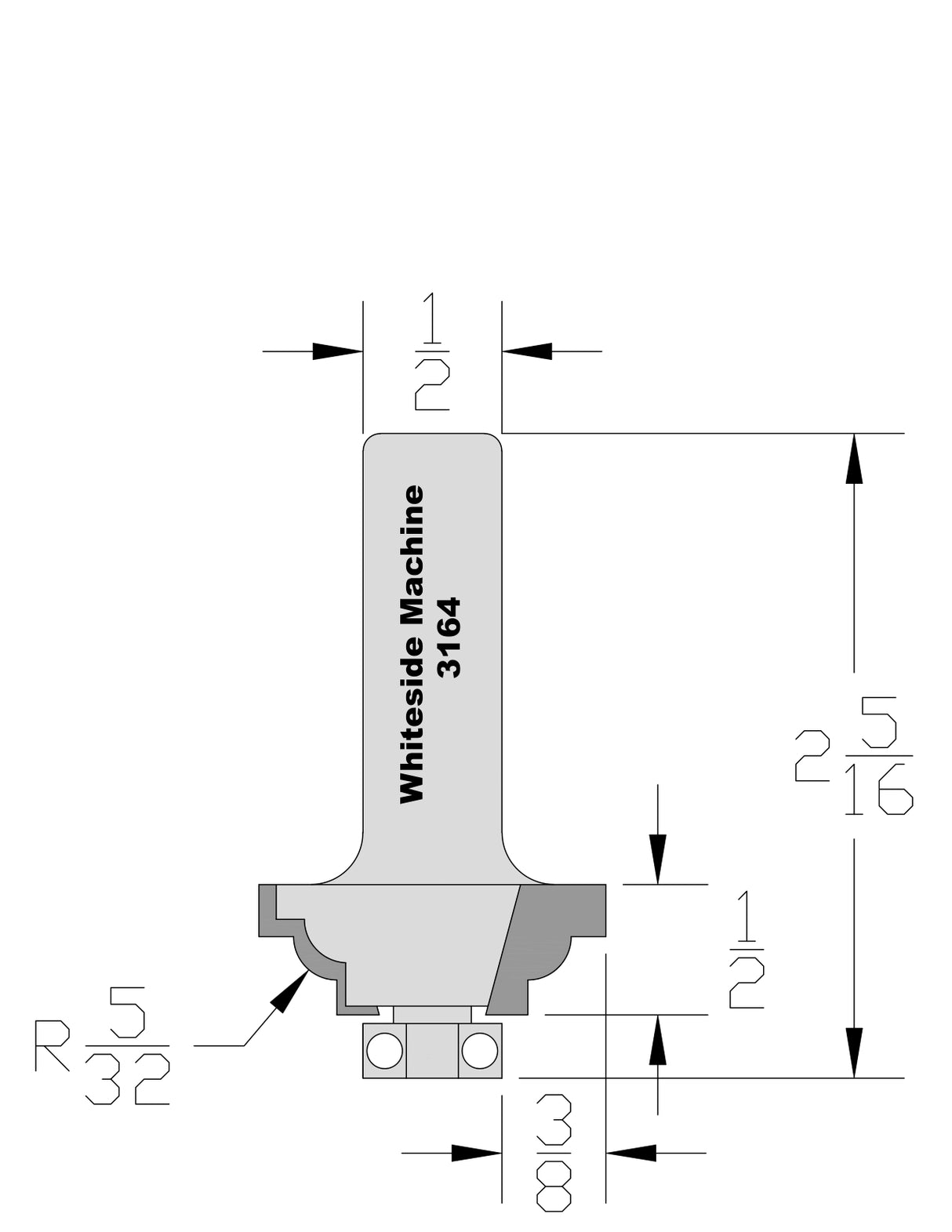 Whiteside 3164 Classical Cove Router Bit 5/32" Radius 1-1/4" Large Diameter 1/2" Cut Length 1/2" Shank 2 Flute