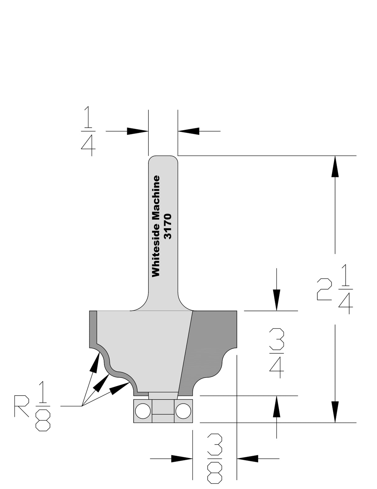 Whiteside 3170 Wavy Edge Router Bit 1/8" Radius 1-1/4" Large Diameter 3/4" Cut Length 1/4" Shank 2 Flute