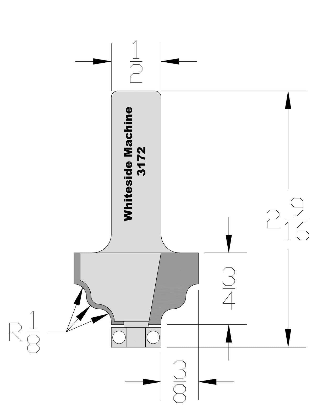Whiteside 3172 Wavy Edge Router Bit 1/8" Radius 1-1/4" Large Diameter 3/4" Cut Length 1/2" Shank 2 Flute