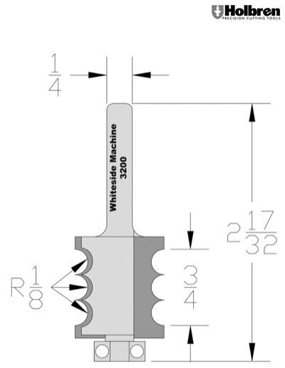Whiteside 3200 Multi-Beading Router Bit 1/8" Radius 7/8" Large Diameter 1" Cut Length 1/4" Shank 2 Flute