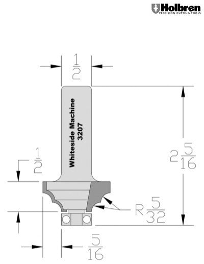 Whiteside 3207 Double Round Router Bit 5/32" Radius 1-1/8" Large Diameter 1/2" Cutting Diameter 1/2" Shank 2 Flute