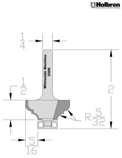 Whiteside 3209 Cove & Bead Router Bit 5/32" Radius 1-1/8" Large Diameter 1/2" Cut Length 1/4" Shank 2 Flute