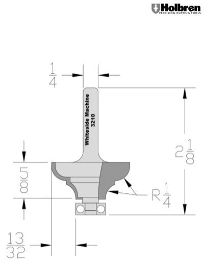 Whiteside 3210 Cove & Bead Router Bit 1/4" Radius 1-5/16" Large Diameter 5/8" Cut Length 1/4" Shank 2 Flute