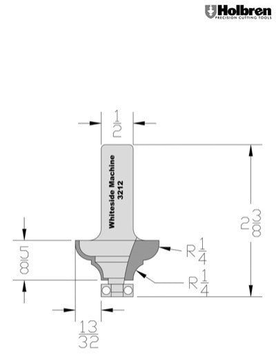 Whiteside 3212 Cove & Bead Router Bit 1/4" Radius 1-5/16" Large Diameter 5/8" Cut Length 1/2" Shank 2 Flute