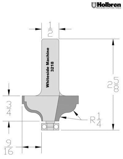 Whiteside 3218 Ogee Fillet Router Bit 1/4" Radius 1-5/8" Large Diameter 3/4" Cut Length 1/2" Shank 2 Flute