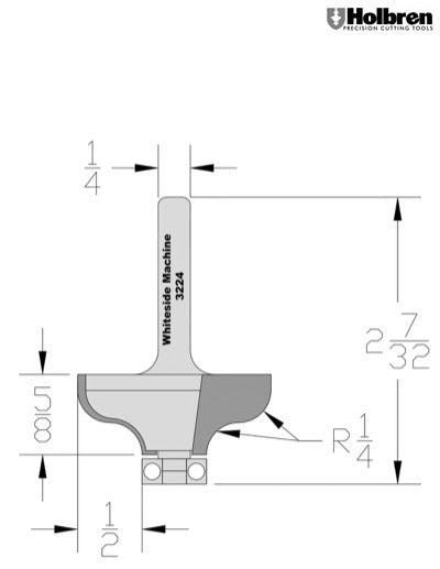 Whiteside 3224 Ogee Router Bit 1/4" Radius 1-1/2" Large Diameter 5/8" Cut Length 1/4" Shank 2 Flute