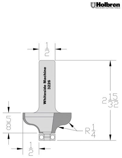 Whiteside 3226 Ogee Router Bit 1/4" Radius 1-1/2" Large Diameter 5/8" Cut Length 1/2" Shank 2 Flute