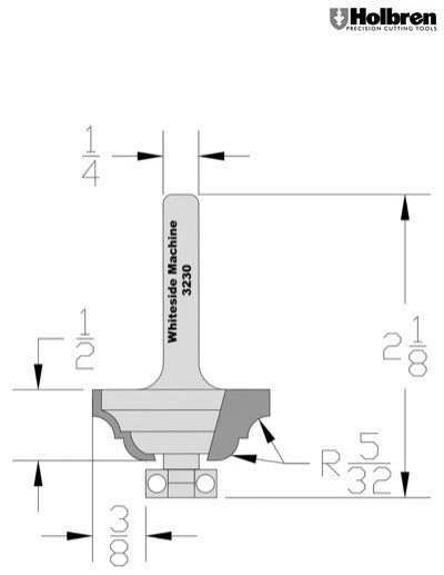Whiteside 3230 Classical Pattern Router Bit 5/32" Radius 1-1/4" Large Diameter 1/2" Cut Length 1/4" Shank 2 Flute