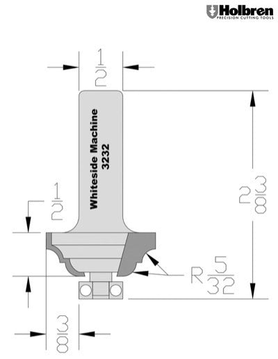 Whiteside 3232 Classical Pattern Router Bit 5/32" Radius 1-1/4" Large Diameter 1/2" Cut Length 1/2" Shank 2 Flute