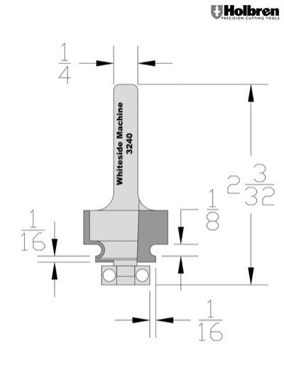 Whiteside 3240 Edge Beading Router Bit 1/8" Bead Diameter 9/16" Cut Length 1/4" Shank 2 Flute