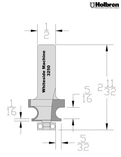 Whiteside 3250 Edge Beading Router Bit 5/16" Bead Diameter 5/8" Cut Length 1/2" Shank 2 Flute