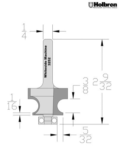 Whiteside 3252 Edge Beading Router Bit 3/8" Bead Diameter 3/4" Cut Length 1/4" Shank 2 Flute