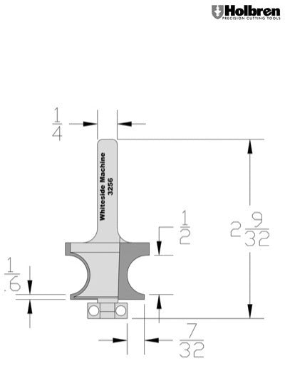 Whiteside 3256 Edge Beading Router Bit 1/2" Bead Diameter 3/4" Cut Length 1/4" Shank 2 Flute