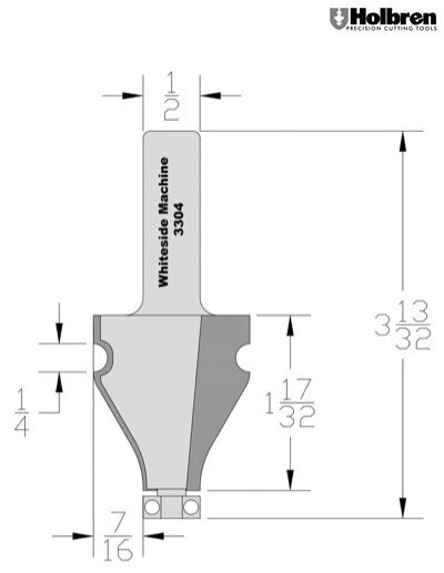 Whiteside 3304 Handrail Router Bit 1-3/8" Large Diameter 1-1/2" Cut Length 1/2" Shank 2 Flute
