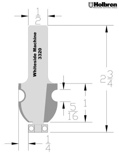 Whiteside 3320 Specialty Molding Router Bit 1" Large Diameter 1" Cut Length 1/2" Shank 2 Flute