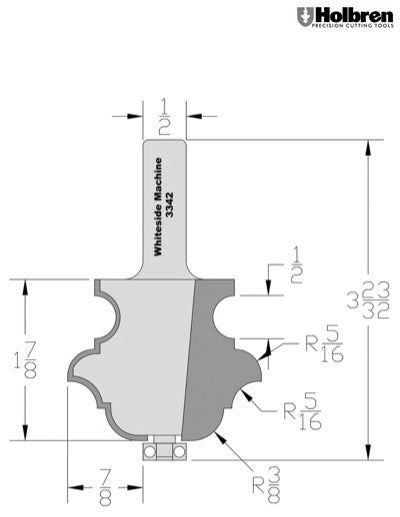 Whiteside 3342 Classic Multi-Form Router Bit Large 1/2" shank 2 Flute