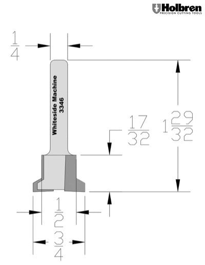 Whiteside 3346 Locking Drawer Glue Joint Router Bit Small 1/4" Shank