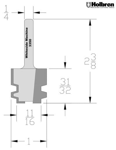 Whiteside 3350 Locking Drawer Glue Joint Router Bit Large 1/4" Shank