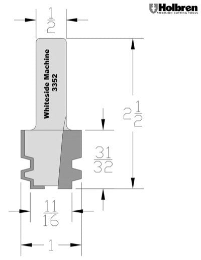 Whiteside 3352 Locking Drawer Glue Joint Router Bit Large 1/2" Shank