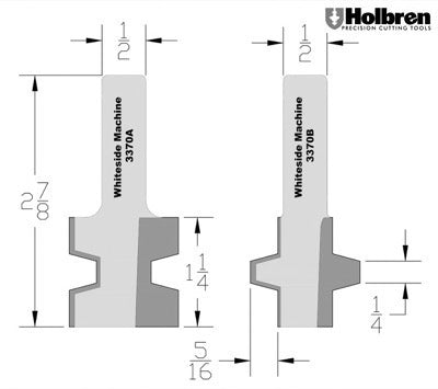 Whiteside 3370 Wedge Tongue & Groove Router Bit Set 1/2" Shank 2 Flute