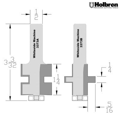 Whiteside 3373 Straight Tongue & Groove Router Bit Set 1/2" Shank 2 Flute
