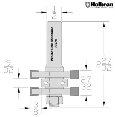 Whiteside 3375 Tongue & Groove Router Bit Assembly 1/2" Shank 2 Flute