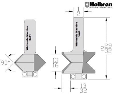 Whiteside 3400 Edge Banding Router Bit Set 1/2" Shank 2 Flute