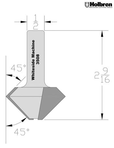 Whiteside 3508 Multi Side Birdsmouth Router Bit 1-3/4" Large Diameter 8 Sides 1/2" Shank 2 Flute