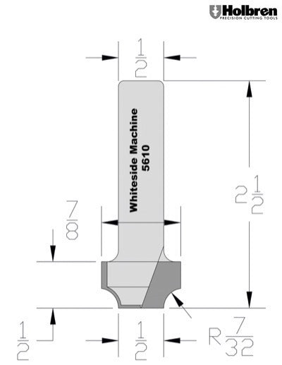 Whiteside 5610 Bead Stile Profile Router Bit 7/8" Large Diameter 1/2" Shank 2 Flute