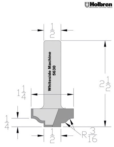 Whiteside 5630 Ogee Stile Profile Router Bit 1-1/4" Large Diameter 1/2" Shank 2 Flute