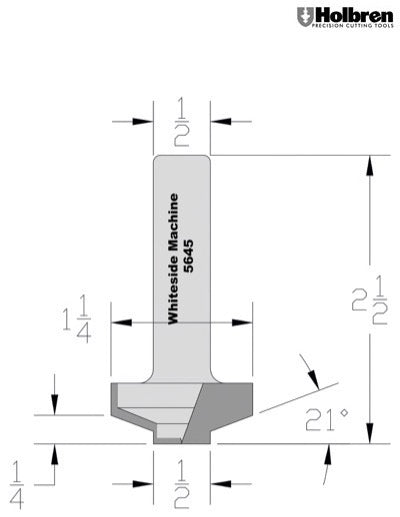 Whiteside 5645 Straight Stile Profile Router Bit 1-1/4" Large Diameter 1/2" Shank 2 Flute