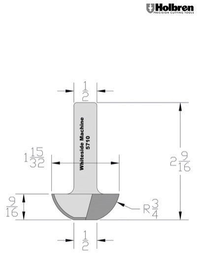Whiteside 5710 Cove Panel Profile Router Bit 1-1/2" Large Diameter 1/2" Shank 2 Flute