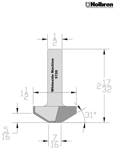 Whiteside 5720 Straight Panel Profile Router Bit 1-1/2" Large Diameter 1/2" Shank 2 Flute